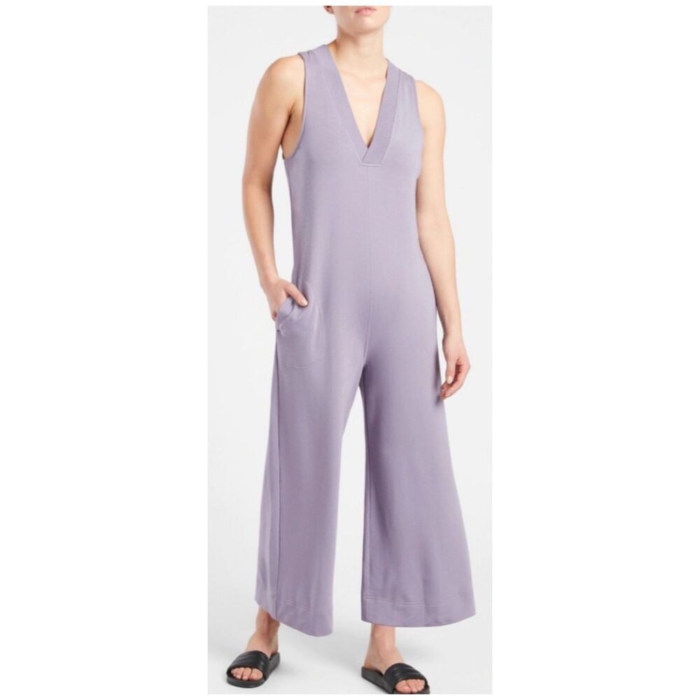ATHLETA Wide Leg Pants Serenity Sleeveless Pockets Purple Jumpsuit